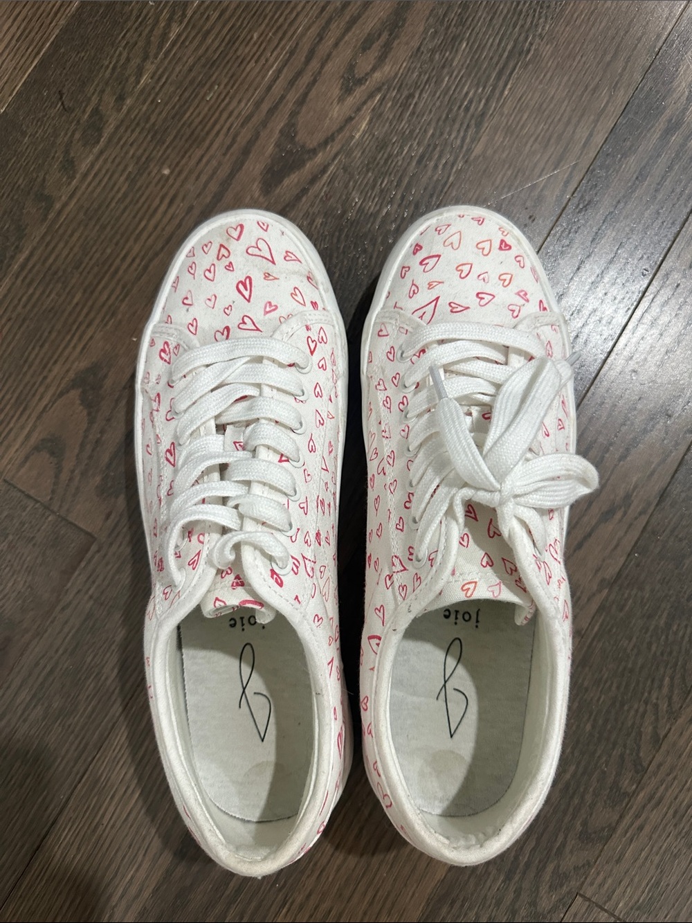 Joie White Canvas Sneakers with Pink Heart Print, Platform Sneaker size 9